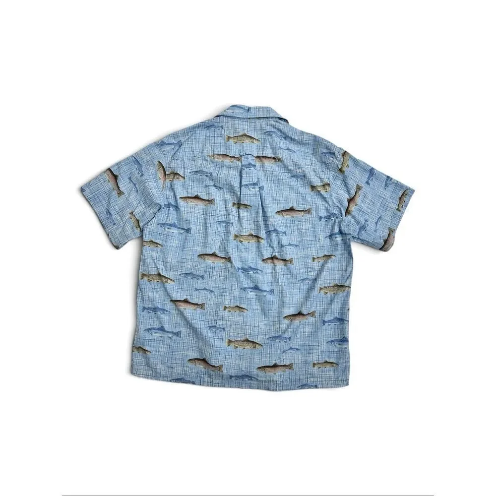 Columbia River Lodge Trout Fish Print Cotton Fishing Shirt Men’s L